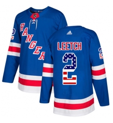 Men's Adidas New York Rangers #2 Brian Leetch Authentic Royal Blue USA Flag Fashion NHL Jersey