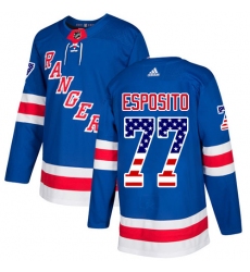 Men's Adidas New York Rangers #77 Phil Esposito Authentic Royal Blue USA Flag Fashion NHL Jersey