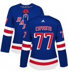 Women's Adidas New York Rangers #77 Phil Esposito Authentic Royal Blue Home NHL Jersey