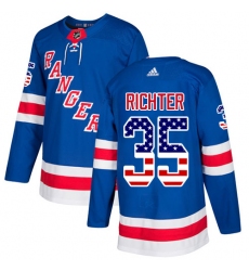Men's Adidas New York Rangers #35 Mike Richter Authentic Royal Blue USA Flag Fashion NHL Jersey