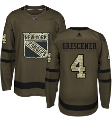 Men's Adidas New York Rangers #4 Ron Greschner Authentic Green Salute to Service NHL Jersey