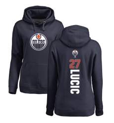 NHL Women's Adidas Edmonton Oilers #27 Milan Lucic Navy Blue Backer Pullover Hoodie