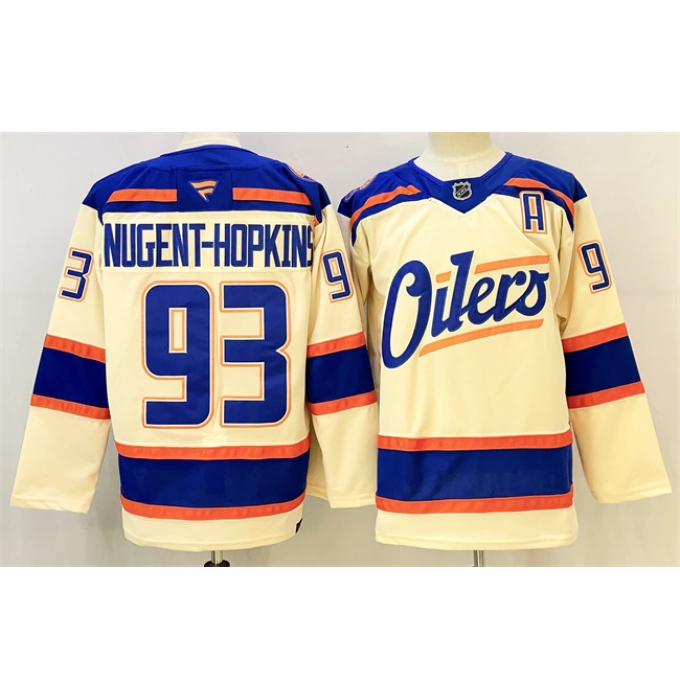 Men's Edmonton Oilers #93 Ryan Nugent-Hopkins Light Beige 2025 Alternate With A Stitched Hockey Jersey