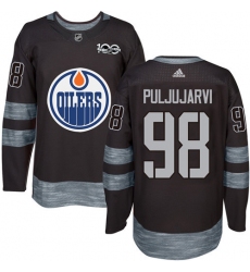 Men's Adidas Edmonton Oilers #98 Jesse Puljujarvi Authentic Black 1917-2017 100th Anniversary NHL Jersey