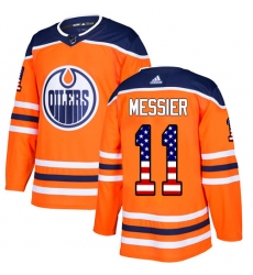 Men's Adidas Edmonton Oilers #11 Mark Messier Authentic Orange USA Flag Fashion NHL Jersey
