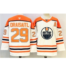 Men's Edmonton Oilers #29 Leon Draisaitl White Orange 2024-25 With A Stitched Jersey