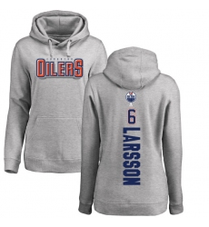 NHL Women's Adidas Edmonton Oilers #6 Adam Larsson Ash Backer Pullover Hoodie