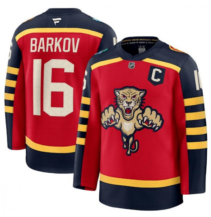Men's Florida Panthers #16 Aleksander Barkov Red 2026 With C Winter Classic Stitched Hockey Jersey