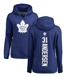 NHL Women's Adidas Toronto Maple Leafs #31 Frederik Andersen Royal Blue Backer Pullover Hoodie