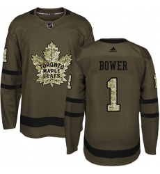 Youth Adidas Toronto Maple Leafs #1 Johnny Bower Authentic Green Salute to Service NHL Jersey