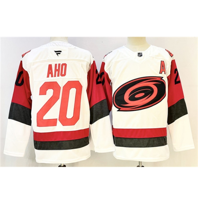 Men's Carolina Hurricanes #20 Sebastian Aho White 2024-25 With A Home Stitched Hockey Jersey
