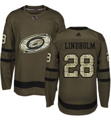 Men's Adidas Carolina Hurricanes #28 Elias Lindholm Premier Green Salute to Service NHL Jersey