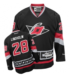 Men's Reebok Carolina Hurricanes #28 Elias Lindholm Authentic Black Third NHL Jersey