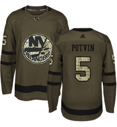 Youth Adidas New York Islanders #5 Denis Potvin Authentic Green Salute to Service NHL Jersey