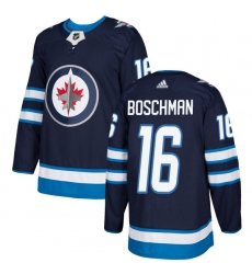 Youth Adidas Winnipeg Jets #16 Laurie Boschman Premier Navy Blue Home NHL Jersey