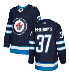 Men's Adidas Winnipeg Jets #37 Connor Hellebuyck Authentic Navy Blue Home NHL Jersey