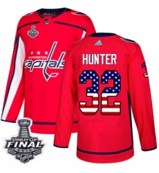 Men's Adidas Washington Capitals #32 Dale Hunter Authentic Red USA Flag Fashion 2018 Stanley Cup Final NHL Jersey