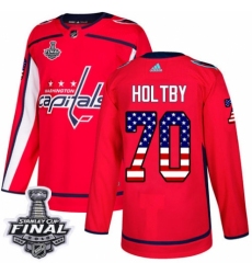 Youth Adidas Washington Capitals #70 Braden Holtby Authentic Red USA Flag Fashion 2018 Stanley Cup Final NHL Jersey