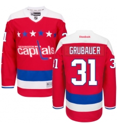 Men's Reebok Washington Capitals #31 Philipp Grubauer Authentic Red Third NHL Jersey