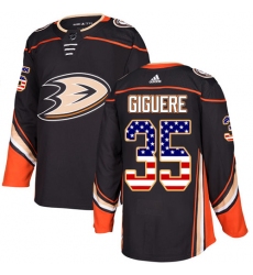 Men's Adidas Anaheim Ducks #35 Jean-Sebastien Giguere Authentic Black USA Flag Fashion NHL Jersey