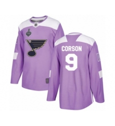 Men's St. Louis Blues #9 Shayne Corson Authentic Purple Fights Cancer Practice 2019 Stanley Cup Final Bound Hockey Jersey