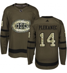 Youth Adidas Montreal Canadiens #14 Tomas Plekanec Authentic Green Salute to Service NHL Jersey