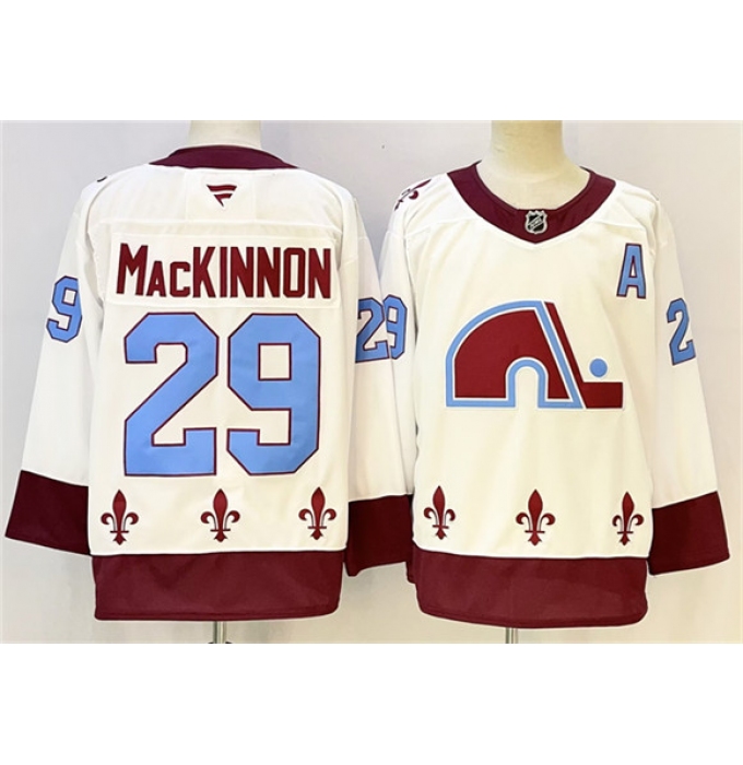 Men's Colorado Avalanche #29 Nathan MacKinnon White 2024-25 With A Stitched Hockey