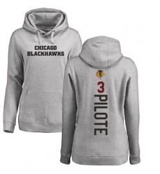 NHL Women's Adidas Chicago Blackhawks #3 Pierre Pilote Ash Backer Pullover Hoodie
