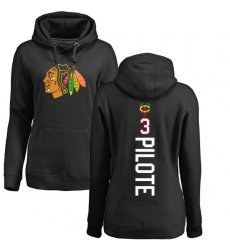 NHL Women's Adidas Chicago Blackhawks #3 Pierre Pilote Black Backer Pullover Hoodie