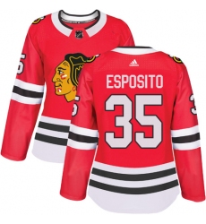 Women's Adidas Chicago Blackhawks #35 Tony Esposito Authentic Red Home NHL Jersey