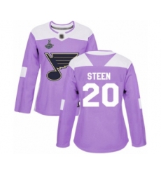 Women's St. Louis Blues #20 Alexander Steen Authentic Purple Fights Cancer Practice 2019 Stanley Cup Champions Hockey Jersey