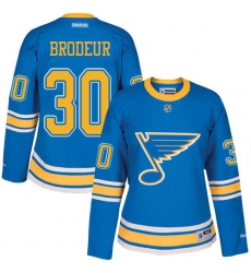 Women's Reebok St. Louis Blues #30 Martin Brodeur Premier Blue 2017 Winter Classic NHL Jersey