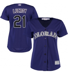 Women's Majestic Colorado Rockies #21 Jonathan Lucroy Authentic Purple Alternate 1 Cool Base MLB Jersey