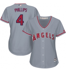 Women's Majestic Los Angeles Angels of Anaheim #4 Brandon Phillips Authentic Grey Road Cool Base MLB Jersey