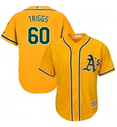 Men's Majestic Oakland Athletics #60 Andrew Triggs Replica Gold Alternate 2 Cool Base MLB Jersey