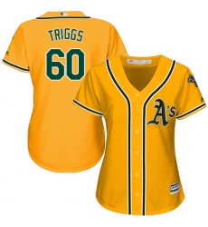 Women's Majestic Oakland Athletics #60 Andrew Triggs Authentic Gold Alternate 2 Cool Base MLB Jersey