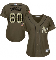 Women's Majestic Oakland Athletics #60 Andrew Triggs Authentic Green Salute to Service MLB Jersey