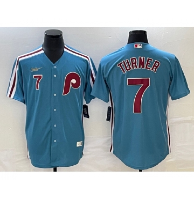Men's Philadelphia Phillies #7 Trea Turner Blue Cooperstown Throwback Cool Base Nike Jersey