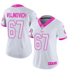 Women's Nike Indianapolis Colts #67 Jeremy Vujnovich Limited White/Pink Rush Fashion NFL Jersey