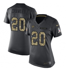Women's Nike New Orleans Saints #20 Ken Crawley Limited Black 2016 Salute to Service NFL Jersey