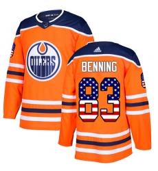 Men's Adidas Edmonton Oilers #83 Matt Benning Authentic Orange USA Flag Fashion NHL Jersey