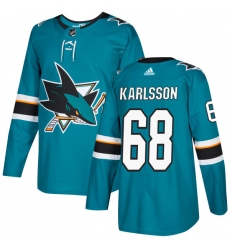 Men's Adidas San Jose Sharks #68 Melker Karlsson Authentic Teal Green Home NHL Jersey