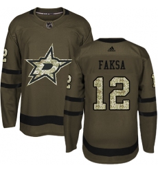 Youth Adidas Dallas Stars #12 Radek Faksa Authentic Green Salute to Service NHL Jersey