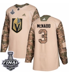 Men's Adidas Vegas Golden Knights #3 Brayden McNabb Authentic Camo Veterans Day Practice 2018 Stanley Cup Final NHL Jersey
