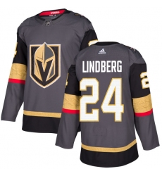 Men's Adidas Vegas Golden Knights #24 Oscar Lindberg Authentic Gray Home NHL Jersey