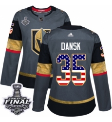 Women's Adidas Vegas Golden Knights #35 Oscar Dansk Authentic Gray USA Flag Fashion 2018 Stanley Cup Final NHL Jersey