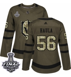 Women's Adidas Vegas Golden Knights #56 Erik Haula Authentic Green Salute to Service 2018 Stanley Cup Final NHL Jersey
