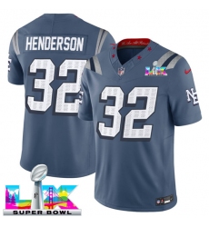 Men's New England Patriots #32 TreVeyon Henderson Storm Blue 2025 F.U.S.E. Super Bowl LX “Rivalries” Vapor Limited Football Stitched Jersey