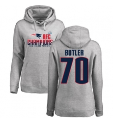 Women's Nike New England Patriots #70 Adam Butler Heather Gray 2017 AFC Champions Pullover Hoodie