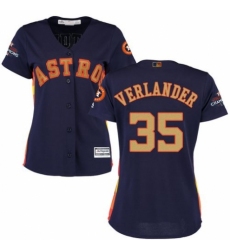 Women's Majestic Houston Astros #35 Justin Verlander Authentic Navy Blue Alternate 2018 Gold Program Cool Base MLB Jersey